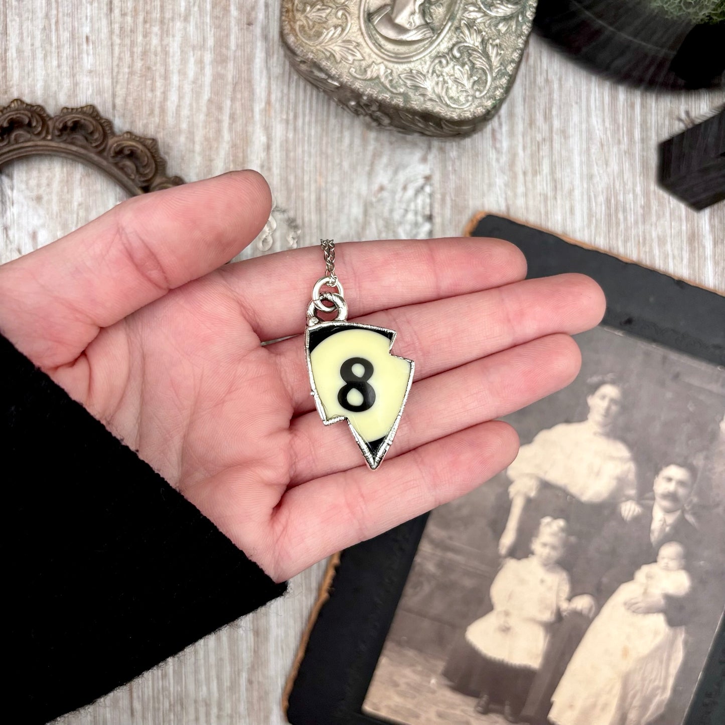 Lightning Bolt #8 Pool Ball Necklace Fine Silver / Foxlark Collection - One of a Kind