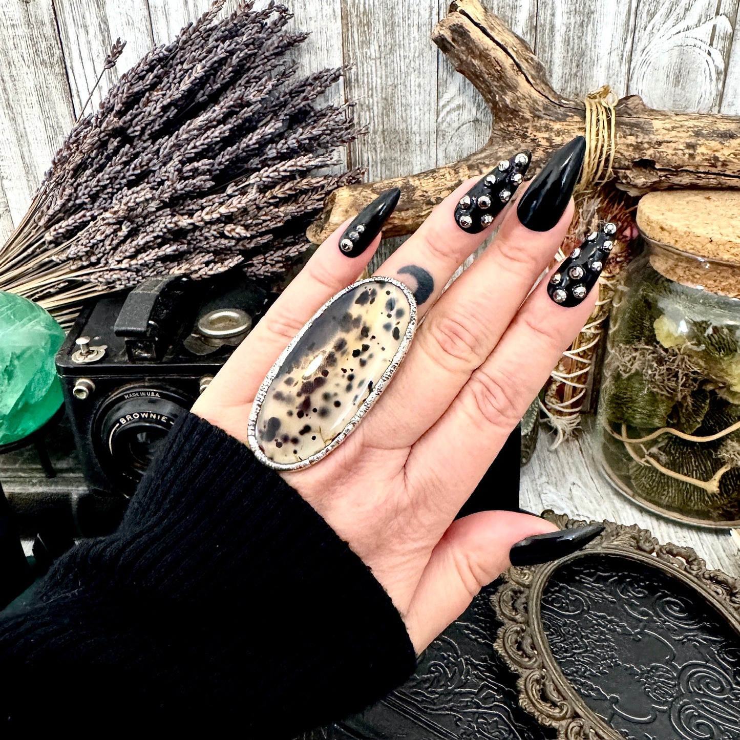 Montana Moss Agate Crystal Ring Fine Silver Size 7.5 / Foxlark Collection - One of a Kind