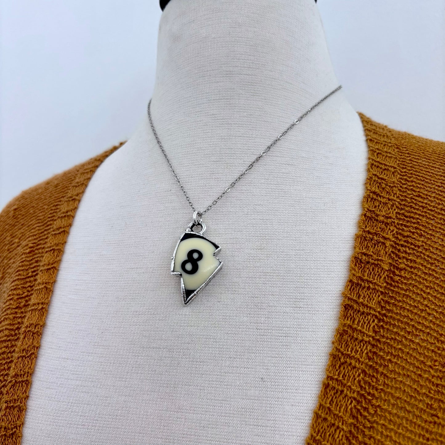 Lightning Bolt #8 Pool Ball Necklace Fine Silver / Foxlark Collection - One of a Kind