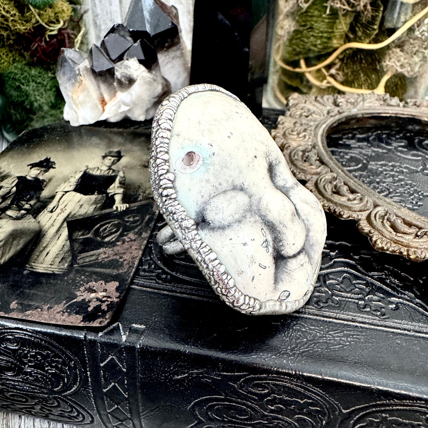 Ceramic Baby Doll Head Ring Fine Silver Size 10 / Foxlark Collection - One of a Kind FOXLARK