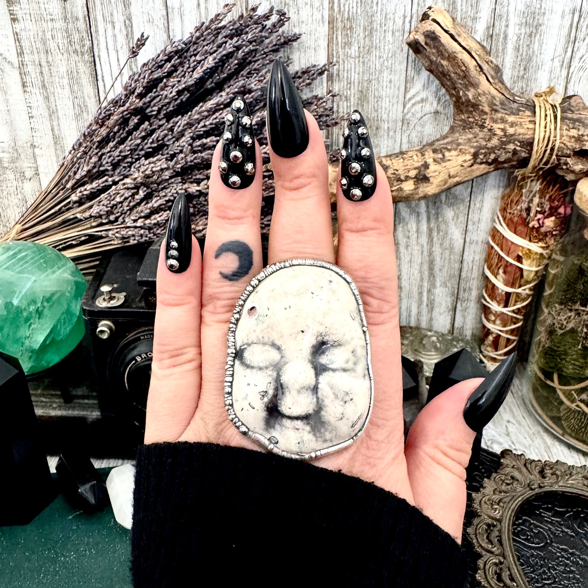Ceramic Baby Doll Head Ring Fine Silver Size 10 / Foxlark Collection - One of a Kind FOXLARK