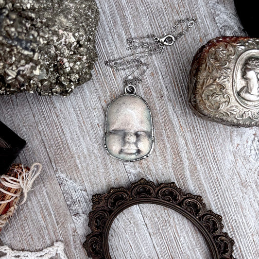 Ceramic Baby Doll Face Necklace Fine Silver / Foxlark Collection - One of a Kind