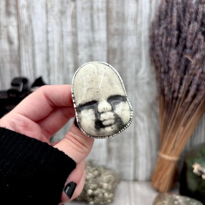 Ceramic Baby Doll Head Ring Fine Silver Size 10 / Foxlark Collection - One of a Kind