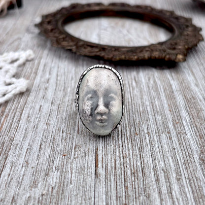 Ceramic Baby Doll Face Ring Fine Silver Size 8 / Foxlark Collection - One of a Kind