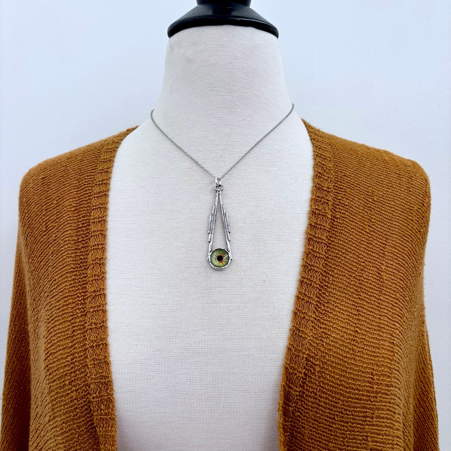 Green Eyeball Necklace Fine Silver / Foxlark Collection - One of a Kind