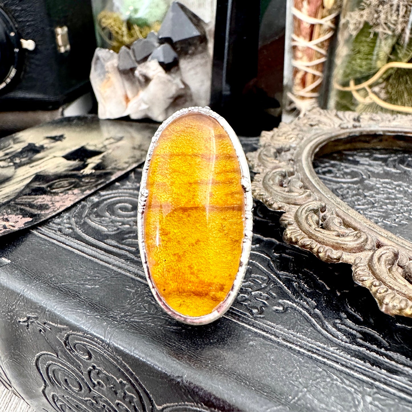 Baltic Amber Crystal Ring Fine Silver Size 7.5 / Foxlark Collection - One of a Kind FOXLARK
