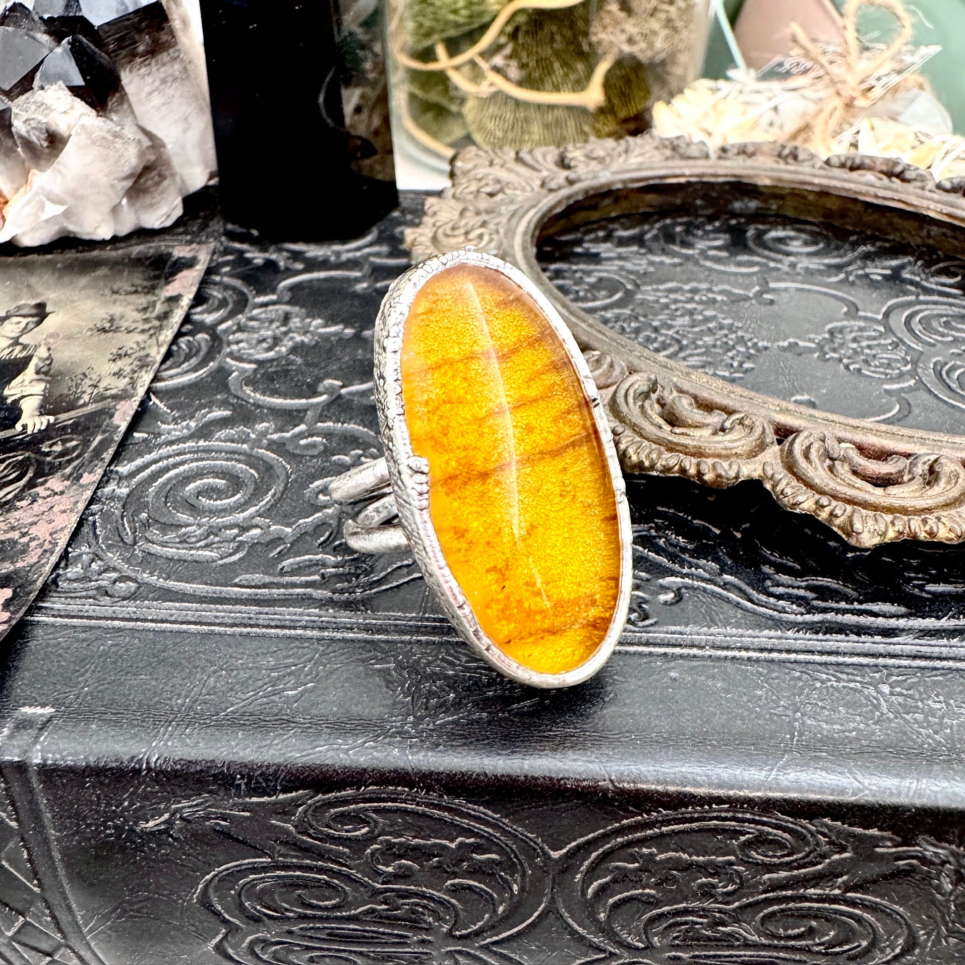 Baltic Amber Crystal Ring Fine Silver Size 7.5 / Foxlark Collection - One of a Kind FOXLARK
