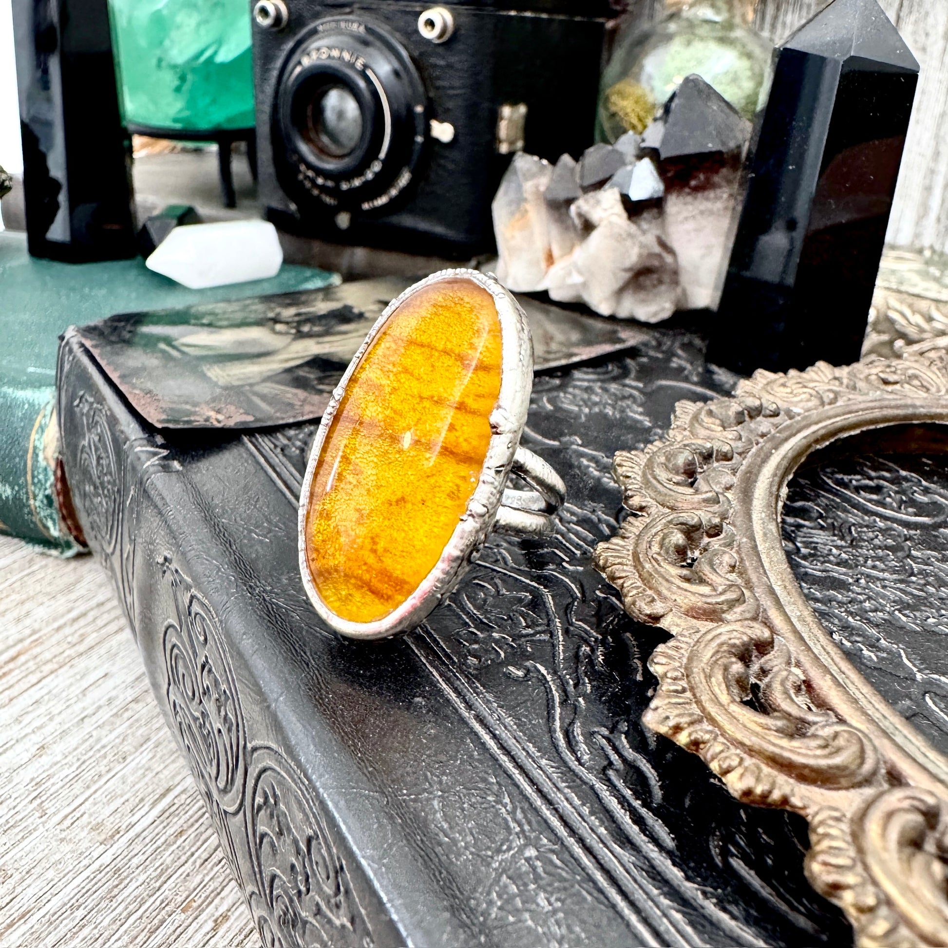 Baltic Amber Crystal Ring Fine Silver Size 7.5 / Foxlark Collection - One of a Kind FOXLARK