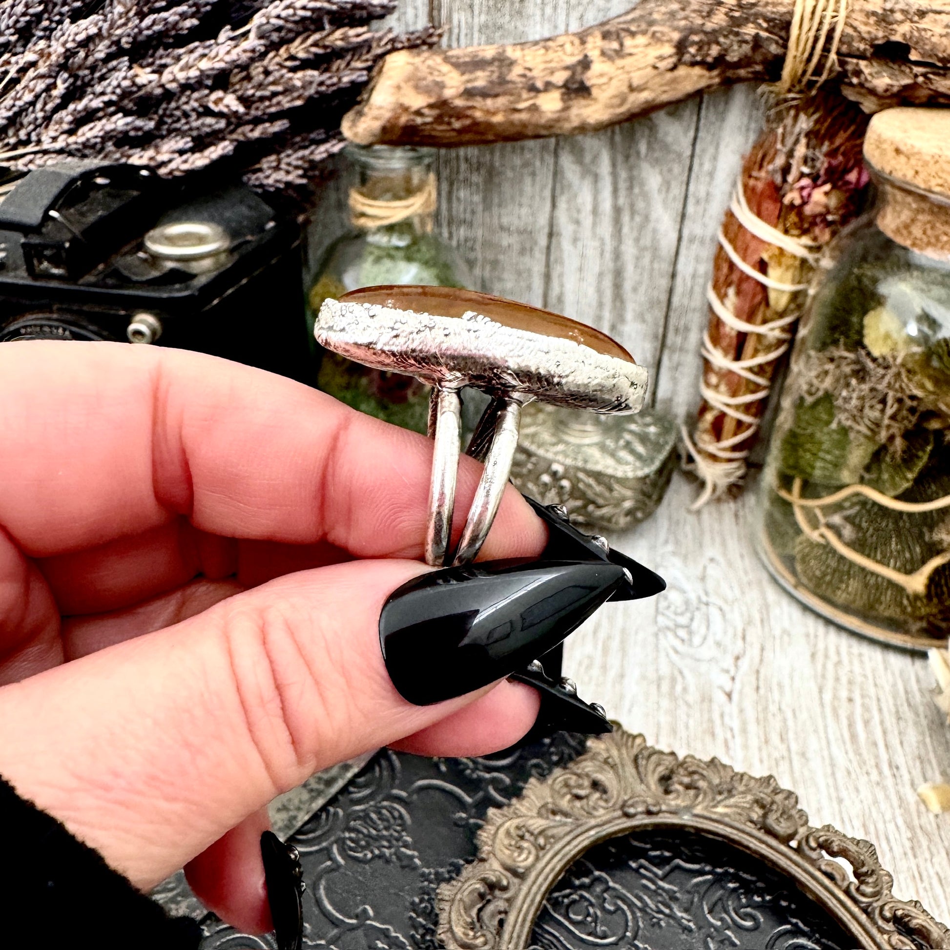 Baltic Amber Crystal Ring Fine Silver Size 7.5 / Foxlark Collection - One of a Kind FOXLARK