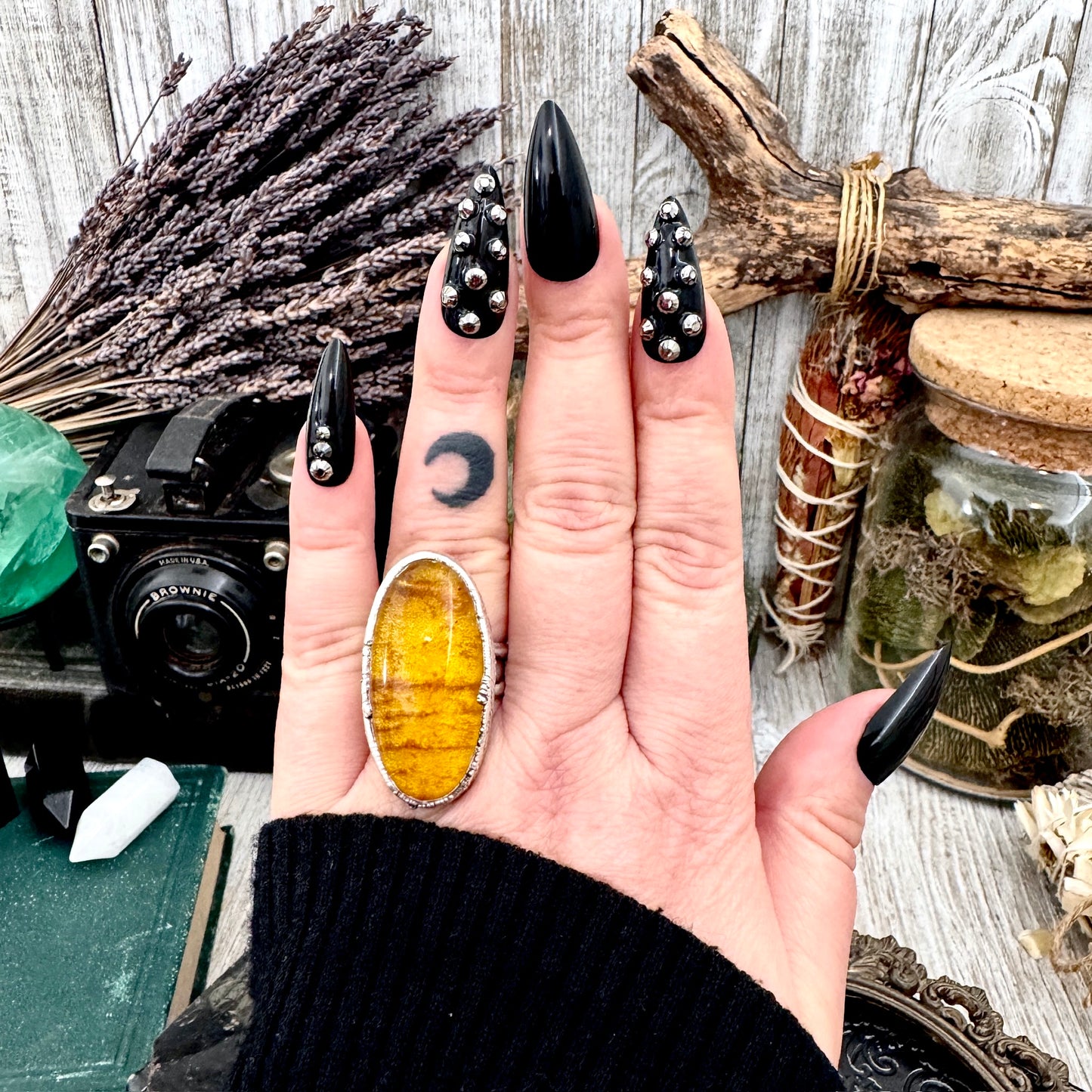 Baltic Amber Crystal Ring Fine Silver Size 7.5 / Foxlark Collection - One of a Kind FOXLARK