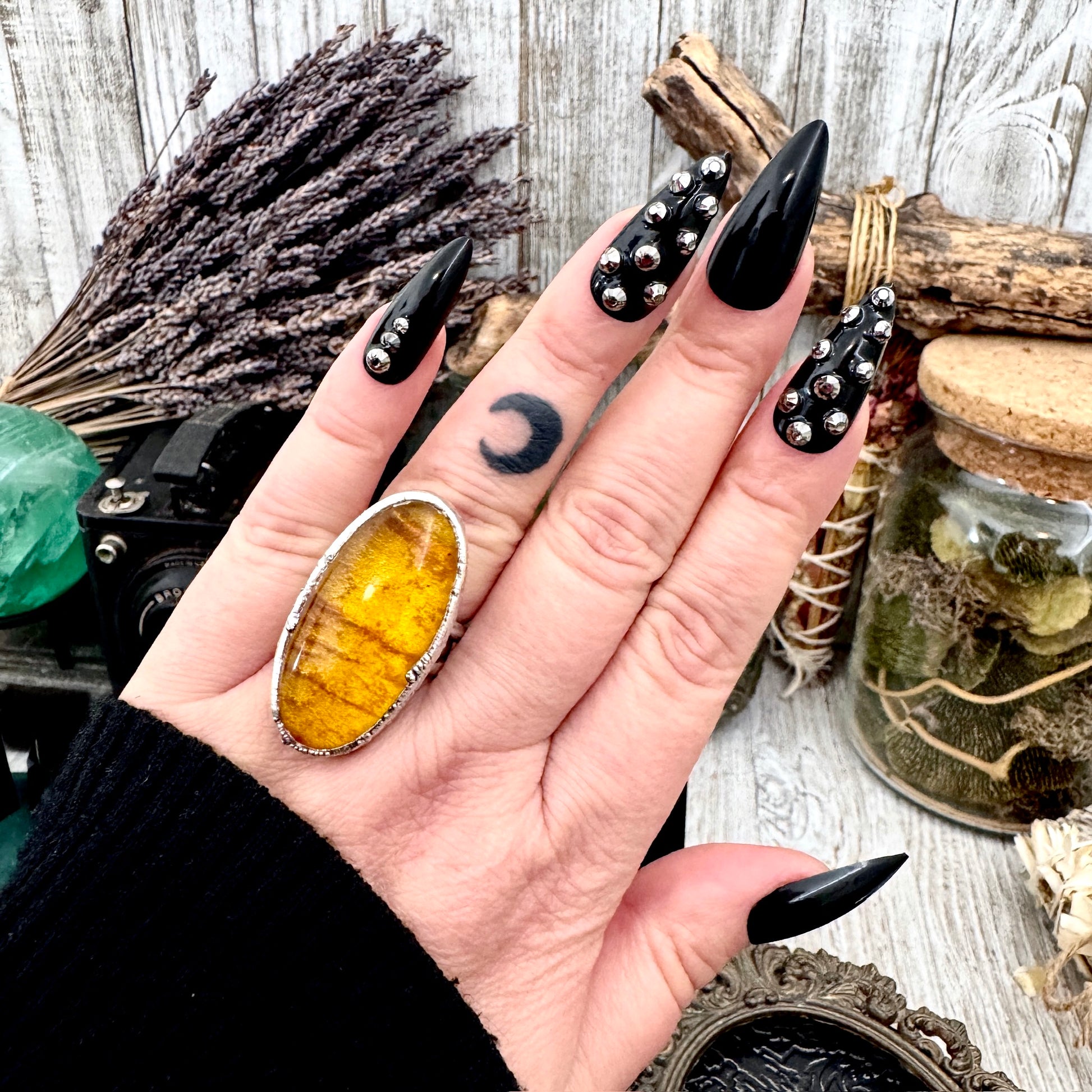Baltic Amber Crystal Ring Fine Silver Size 7.5 / Foxlark Collection - One of a Kind FOXLARK