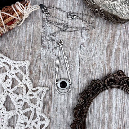 Grey Iris Glass Eyeball Necklace Fine Silver / Foxlark Collection - One of a Kind