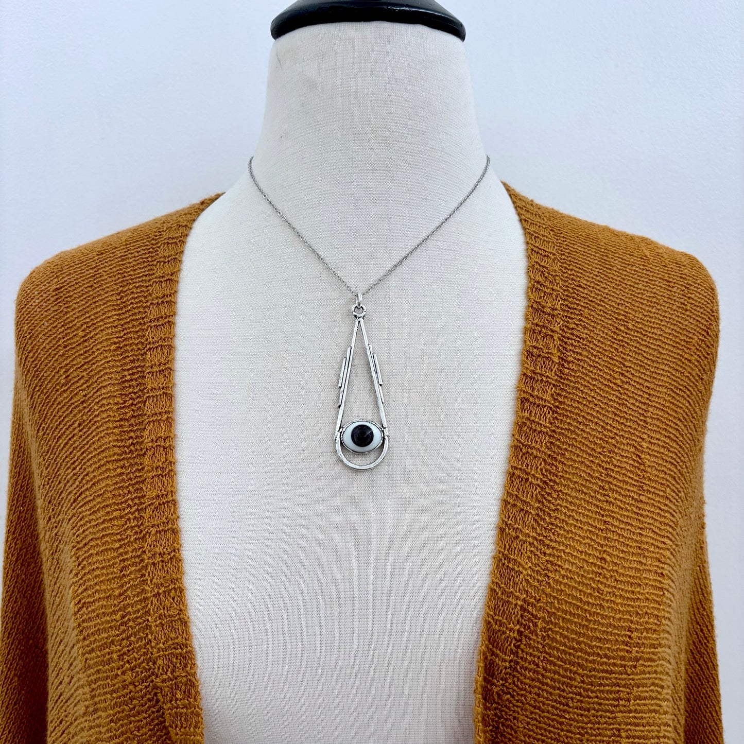 Grey Iris Glass Eyeball Necklace Fine Silver / Foxlark Collection - One of a Kind