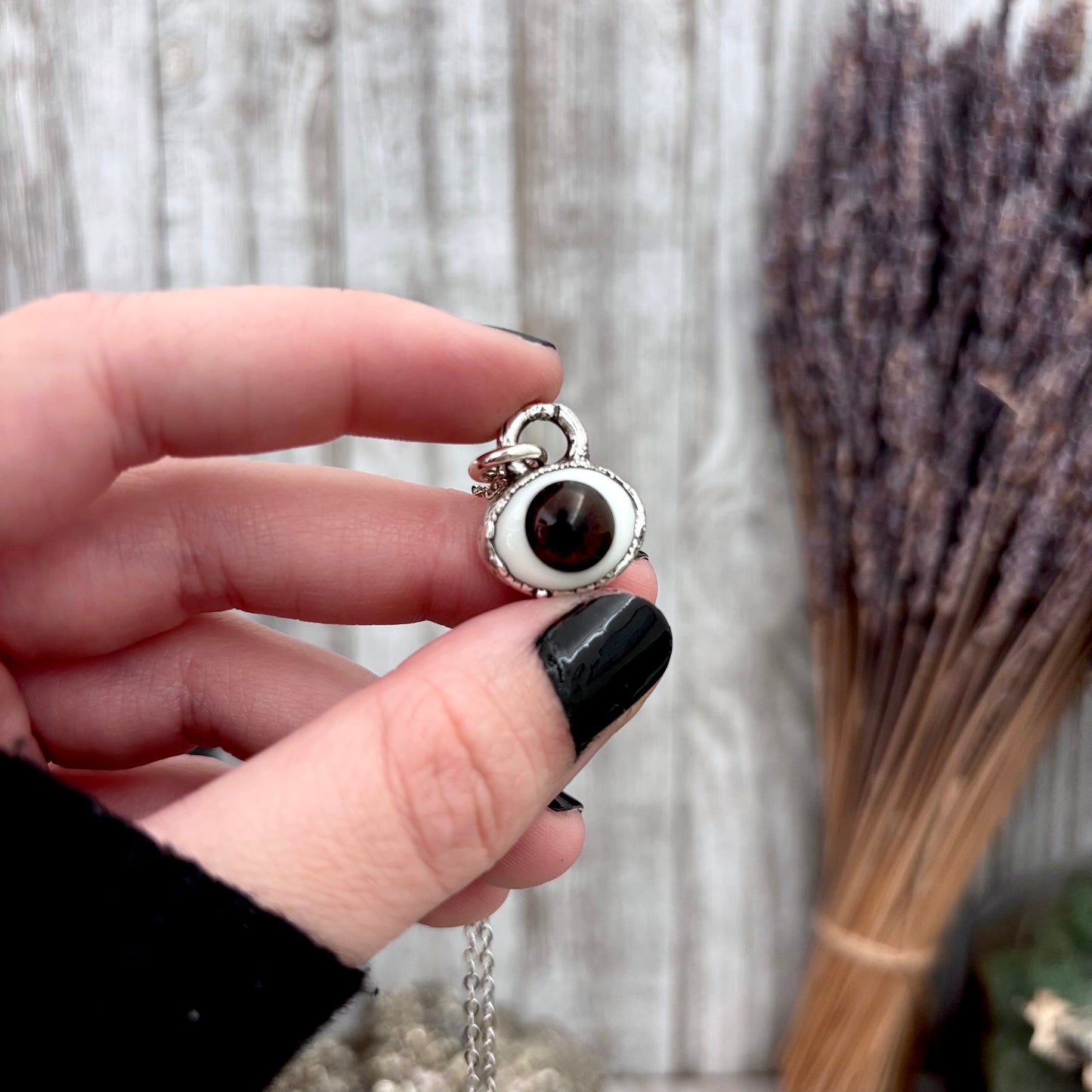 Brown/Gray Iris Glass Eyeball Necklace Fine Silver / Foxlark Collection - One of a Kind