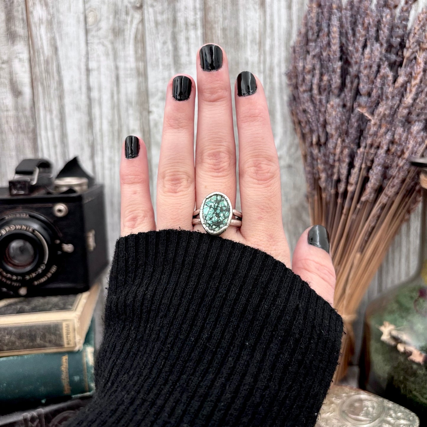 Blue Turquoise Stone Ring Fine Silver Size 9.5 / Foxlark Collection - One of a Kind