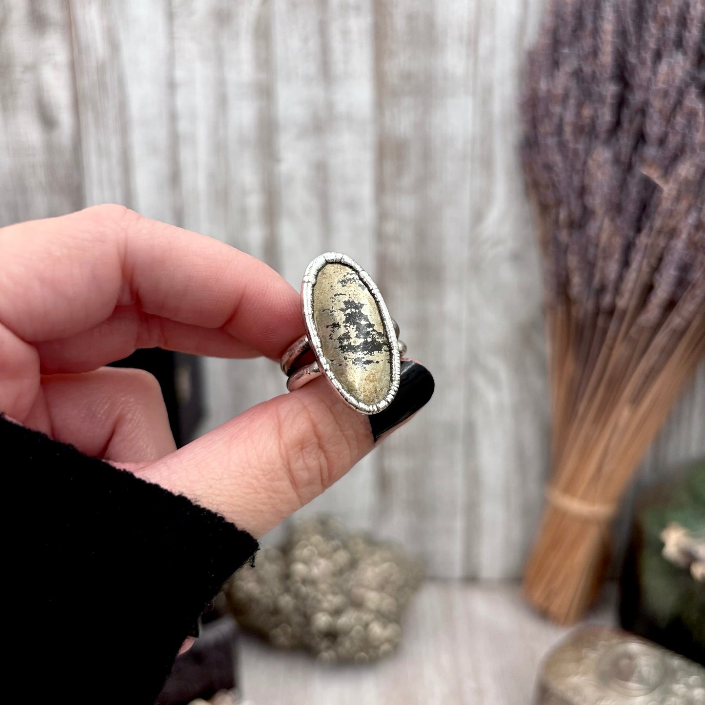 Pyrite Crystal Ring Fine Silver Size 8.5 / Foxlark Collection - One of a Kind