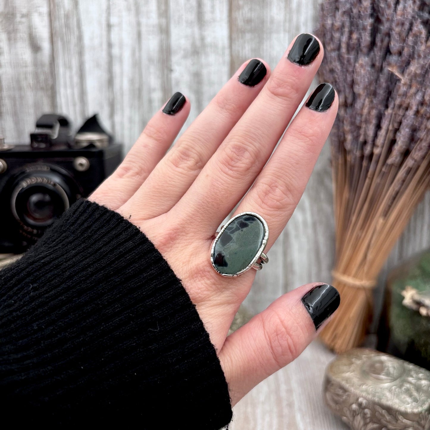 Spiderweb Obsidian Crystal Ring Fine Silver Size 7.5 / Foxlark Collection - One of a Kind