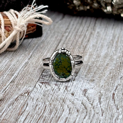 Green Turquoise Stone Ring Fine Silver Size 6.5 / Foxlark Collection - One of a Kind