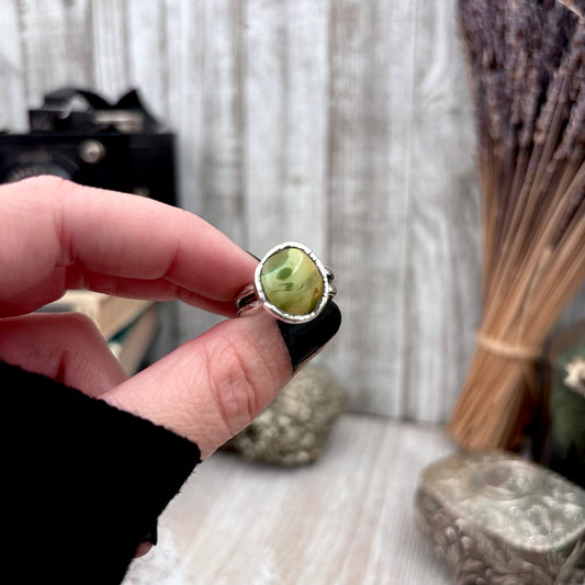 Green Turquoise Stone Ring Fine Silver Size 6.5 / Foxlark Collection - One of a Kind