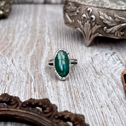Green Turquoise Stone Ring Fine Silver Size 6 / Foxlark Collection - One of a Kind
