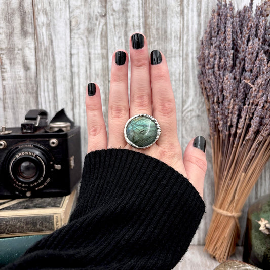Labradorite Crystal  Ring Fine Silver Size 9.5 / Foxlark Collection - One of a Kind