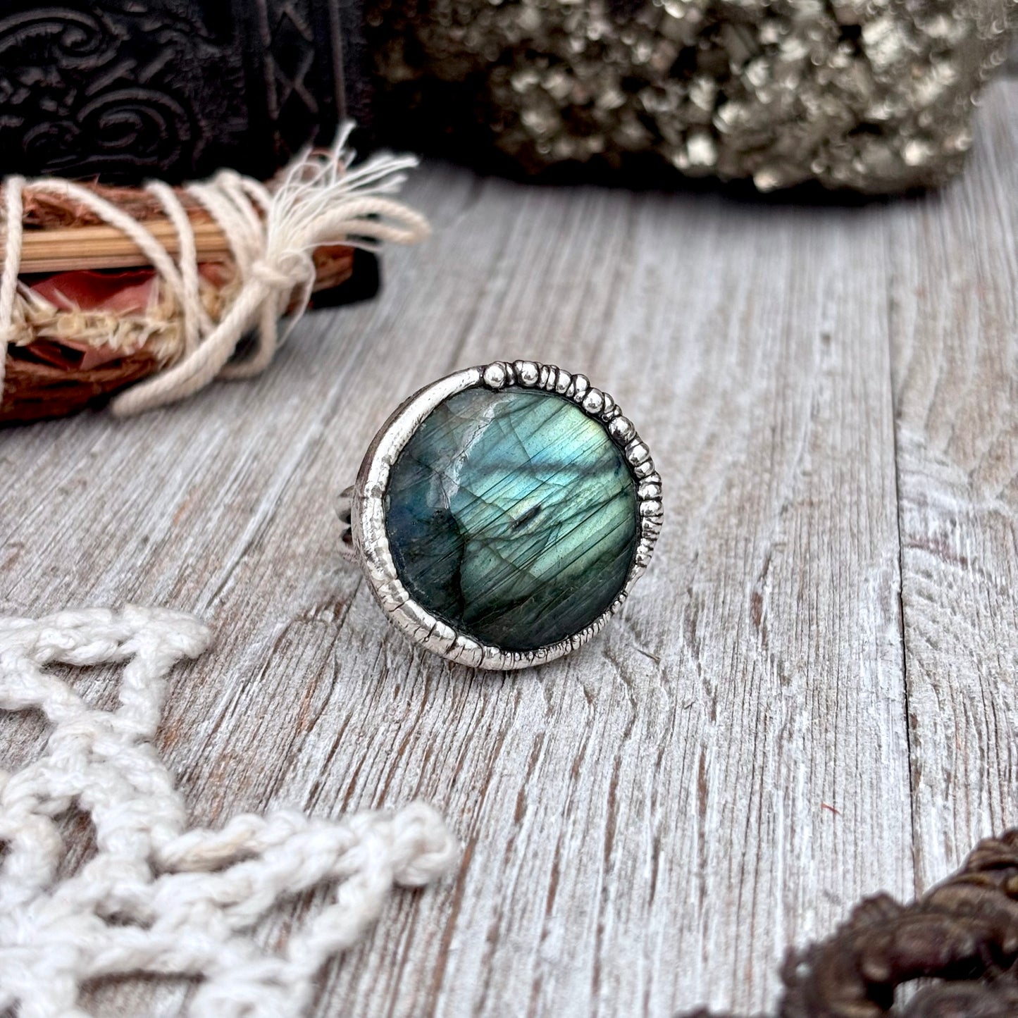 Labradorite Crystal  Ring Fine Silver Size 9.5 / Foxlark Collection - One of a Kind