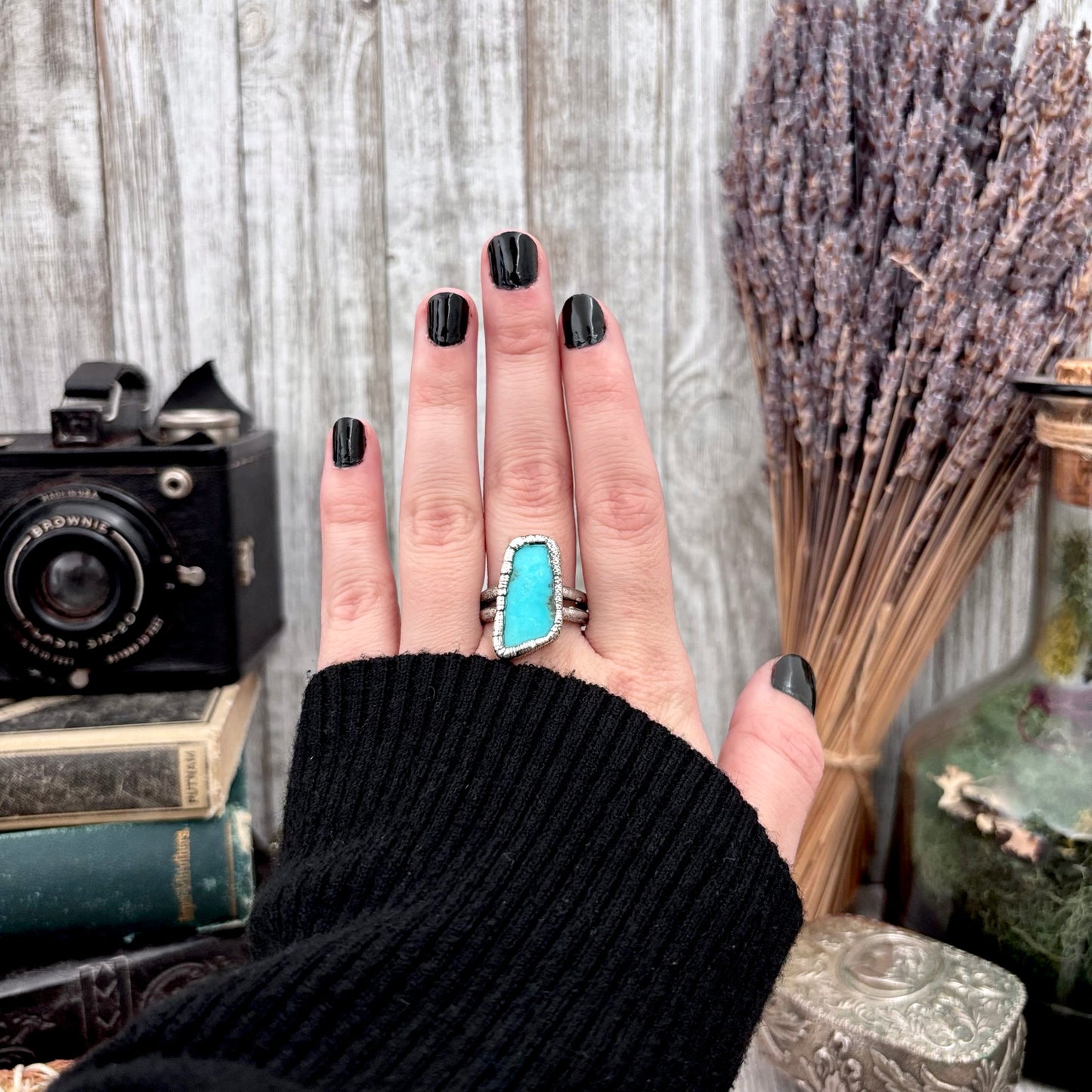 Blue Turquoise Stone Ring Fine Silver Size 9.5 / Foxlark Collection - One of a Kind