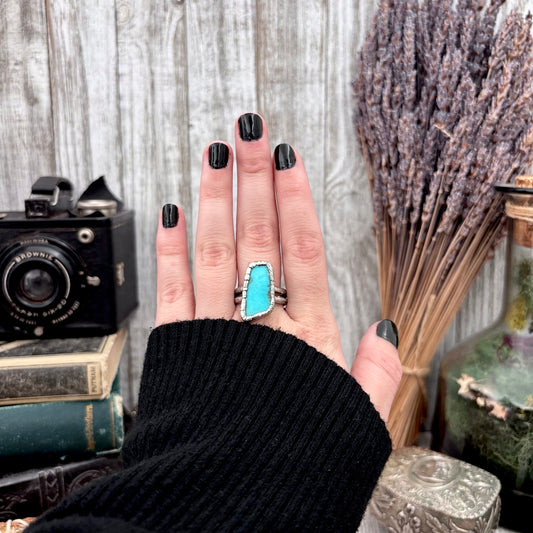 Blue Turquoise Stone Ring Fine Silver Size 9.5 / Foxlark Collection - One of a Kind