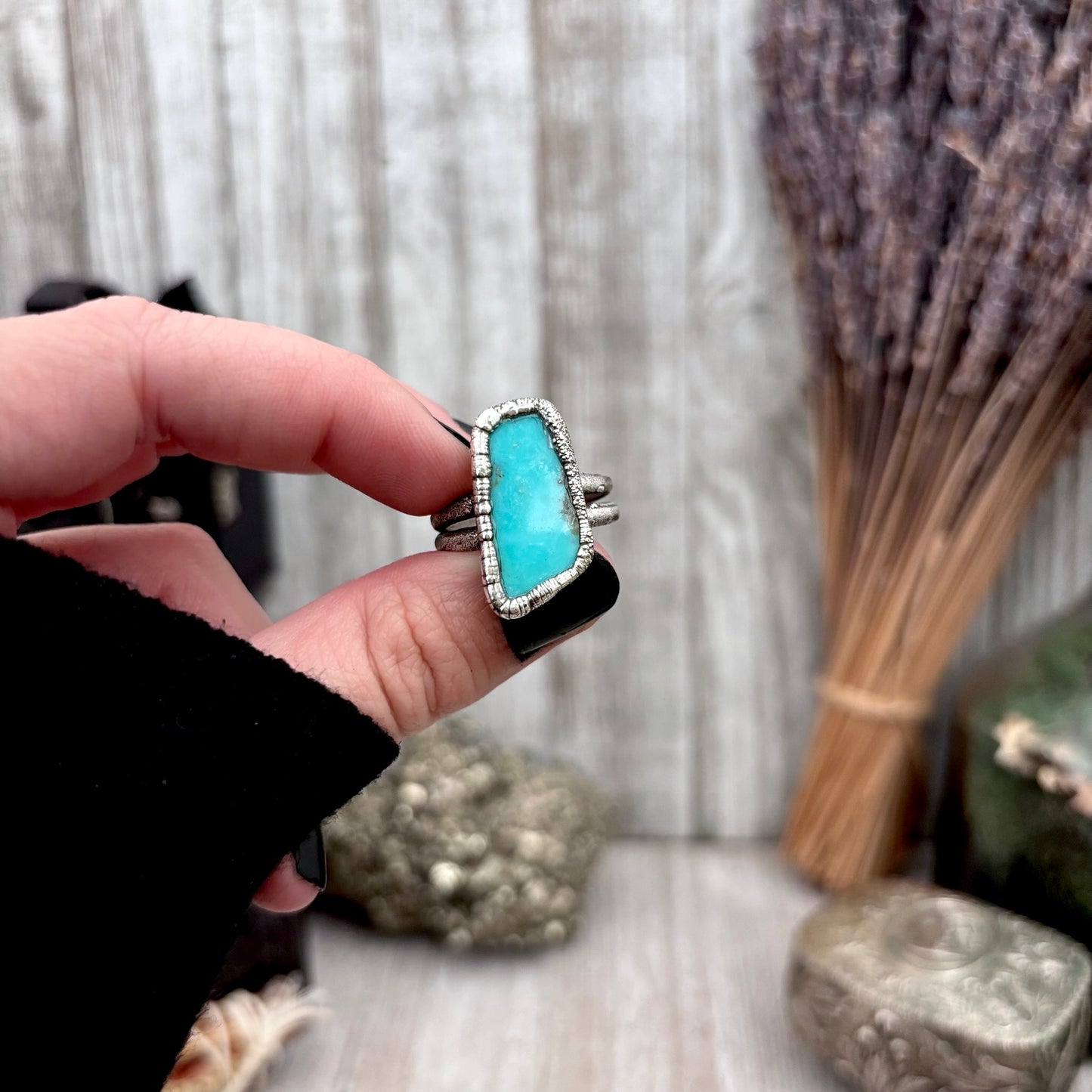 Blue Turquoise Stone Ring Fine Silver Size 9.5 / Foxlark Collection - One of a Kind