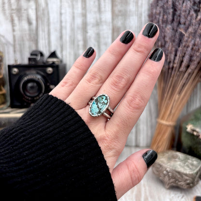 Blue Turquoise Stone Ring Fine Silver Size 9.5 / Foxlark Collection - One of a Kind