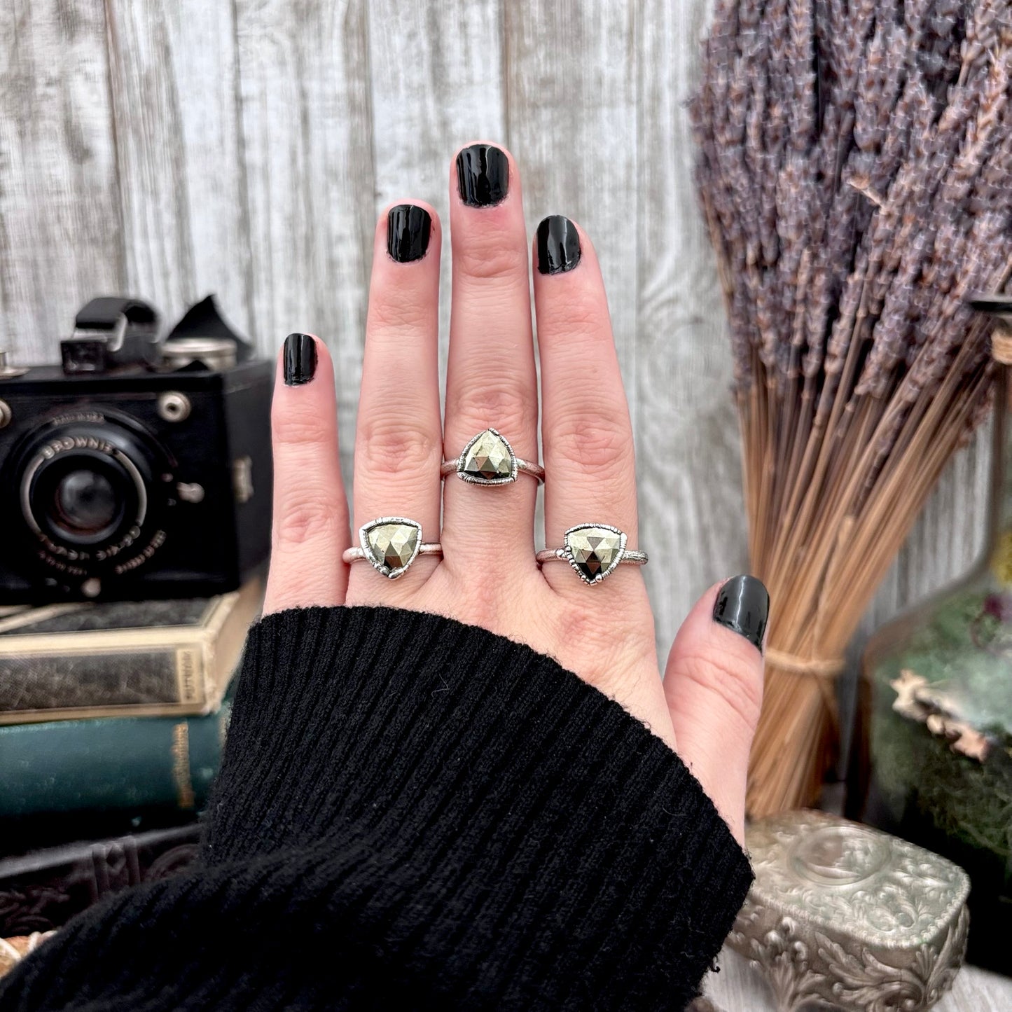 Pyrite Ring Fine Silver Small faceted Stone Ring Size 5 6 7 8 9 10 11 / Foxlark Collection