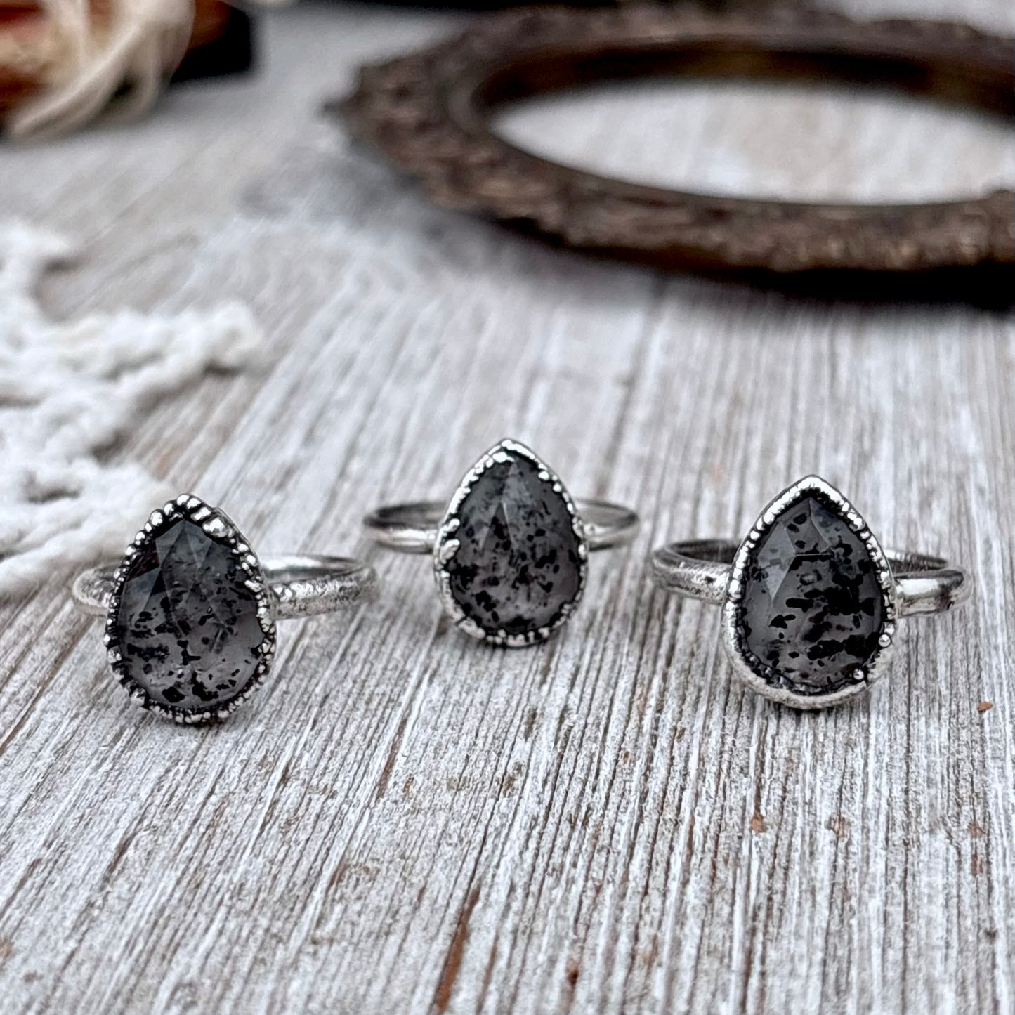 Graphite Included Quartz Ring Fine Silver Small faceted Stone Ring Size 5 6 7 8 9 10 11 / Foxlark Collection