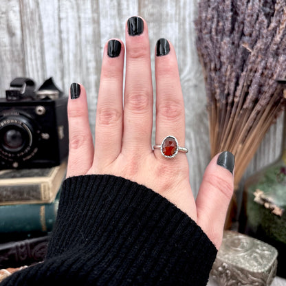 Garnet Ring Fine Silver Small faceted Stone Ring Size 5 6 7 8 9 10 11 / Foxlark Collection
