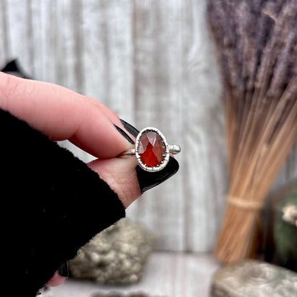 Garnet Ring Fine Silver Small faceted Stone Ring Size 5 6 7 8 9 10 11 / Foxlark Collection