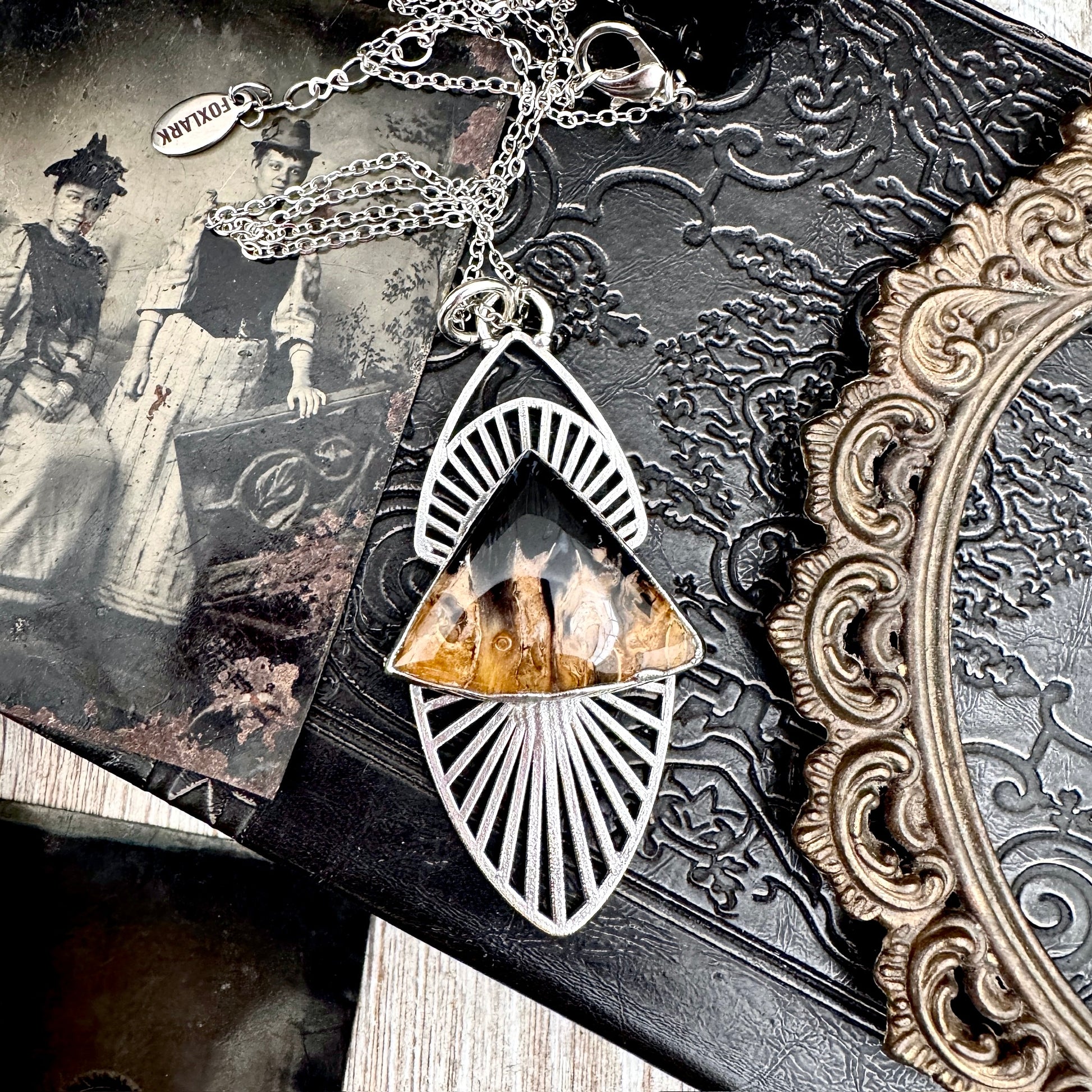 Moss & Moon Collection - Fossilized Palm Root Statement Necklace in Fine Silver / One of a Kind FOXLARK
