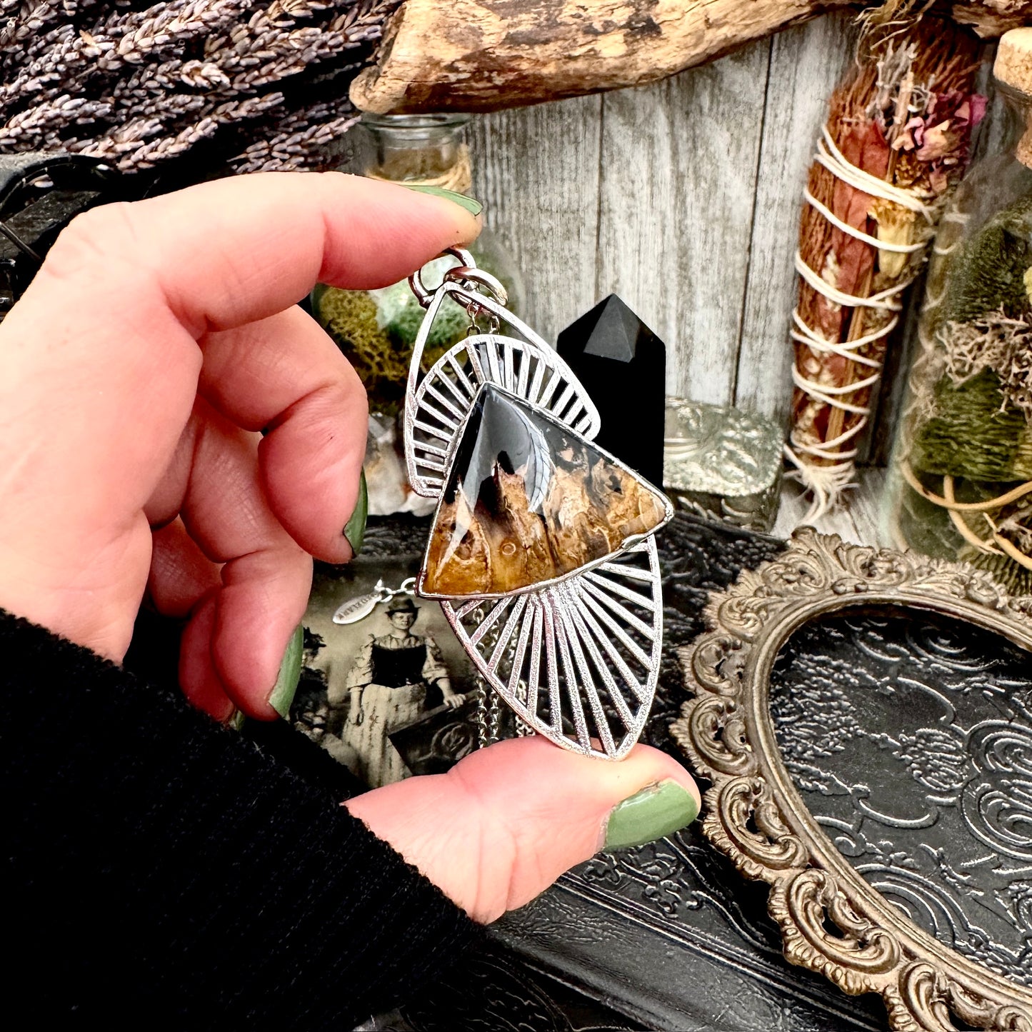 Moss & Moon Collection - Fossilized Palm Root Statement Necklace in Fine Silver / One of a Kind FOXLARK