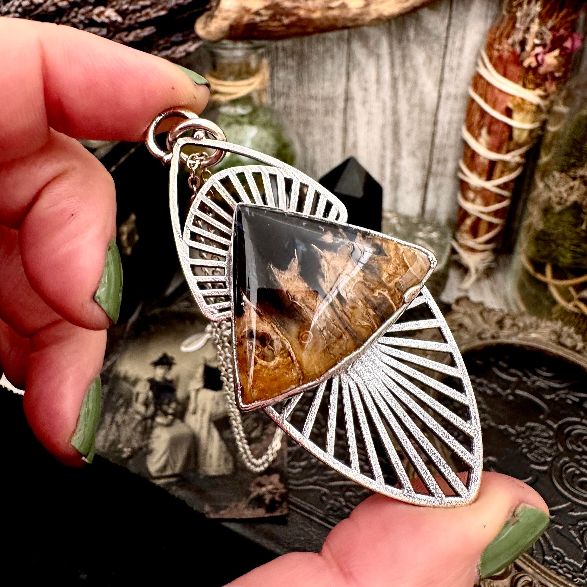 Moss & Moon Collection - Fossilized Palm Root Statement Necklace in Fine Silver / One of a Kind FOXLARK