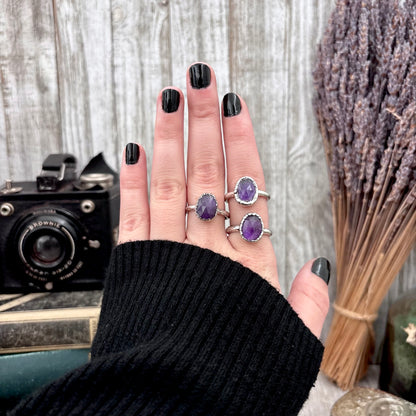 Amethyst Ring Fine Silver Small faceted Stone Ring Size 5 6 7 8 9 10 11 / Foxlark Collection