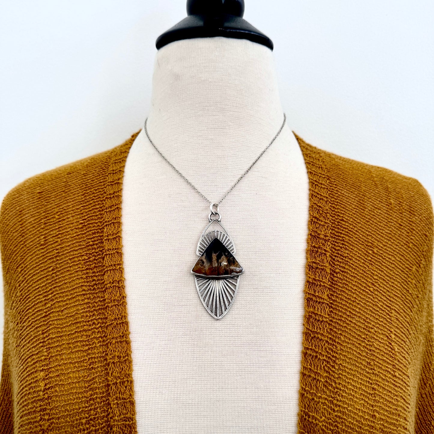 Moss & Moon Collection - Fossilized Palm Root Statement Necklace in Fine Silver / One of a Kind FOXLARK
