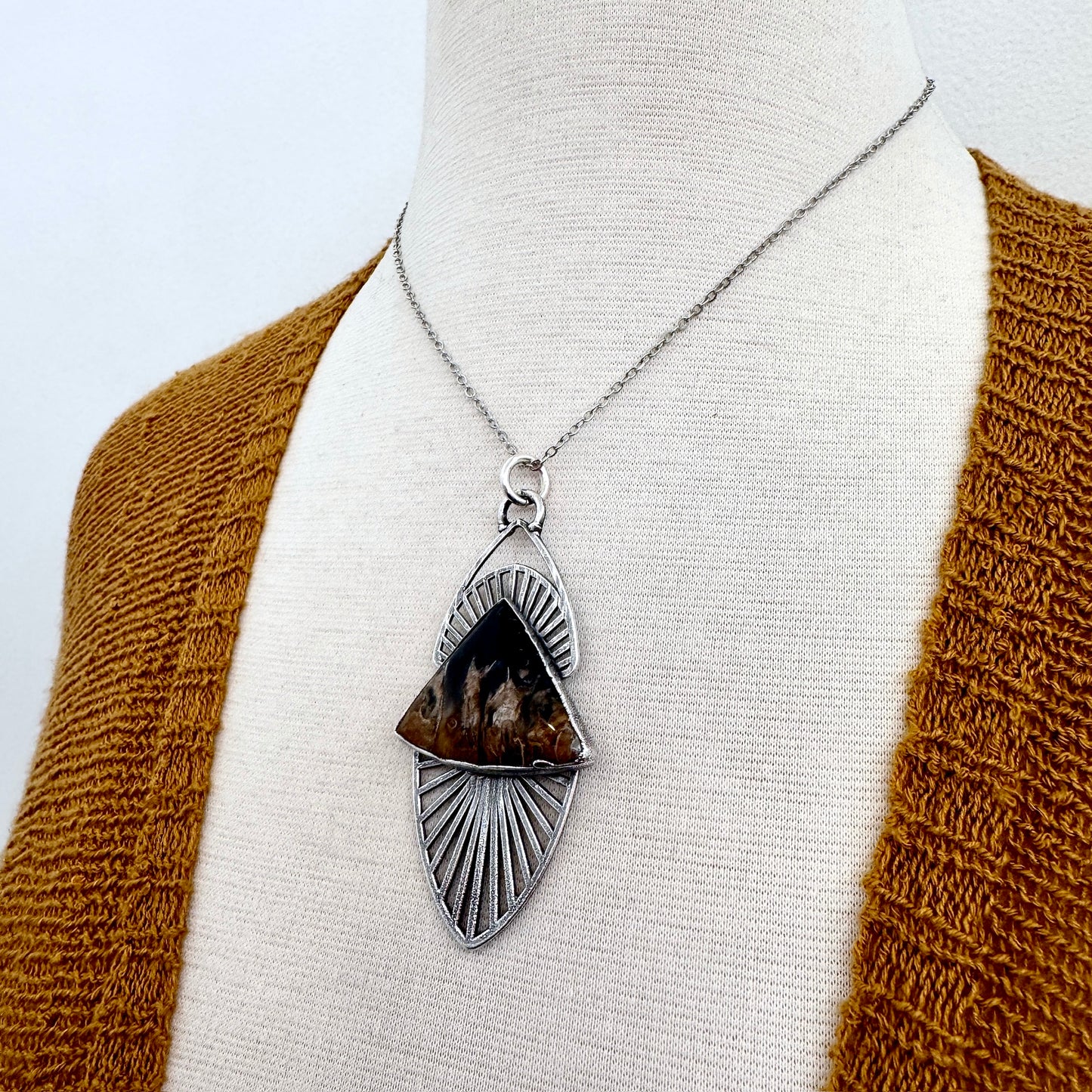Moss & Moon Collection - Fossilized Palm Root Statement Necklace in Fine Silver / One of a Kind FOXLARK