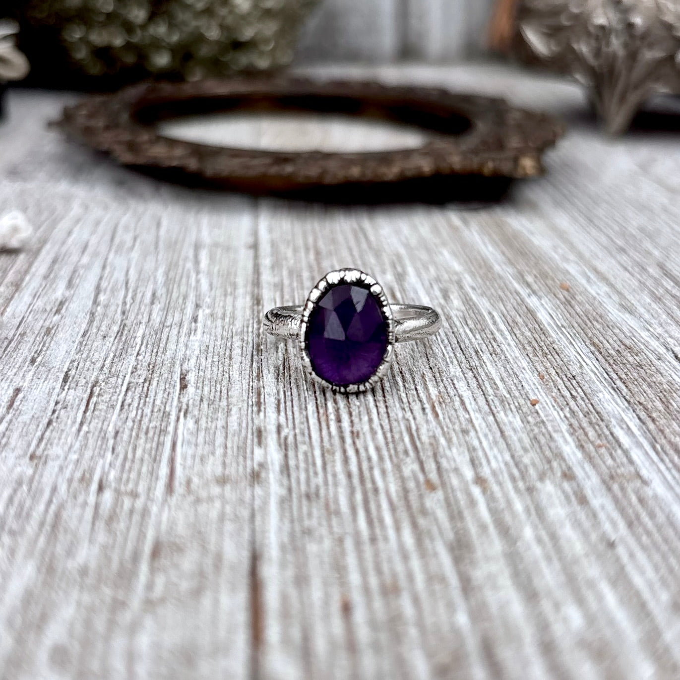Amethyst Ring Fine Silver Small faceted Stone Ring Size 5 6 7 8 9 10 11 / Foxlark Collection
