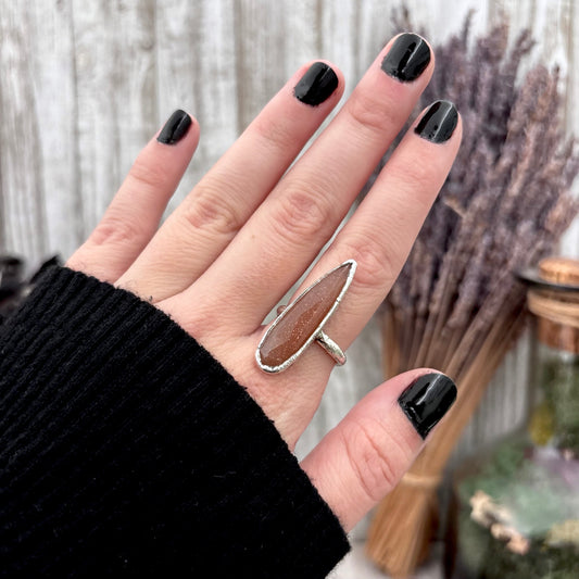 Peach Moonstone Ring Fine Silver Small faceted Stone Ring Size 5 6 7 8 9 10 11 / Foxlark Collection