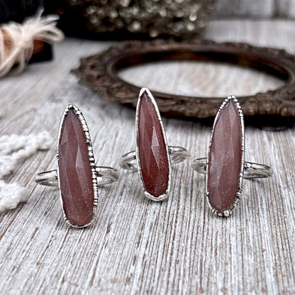 Peach Moonstone Ring Fine Silver Small faceted Stone Ring Size 5 6 7 8 9 10 11 / Foxlark Collection