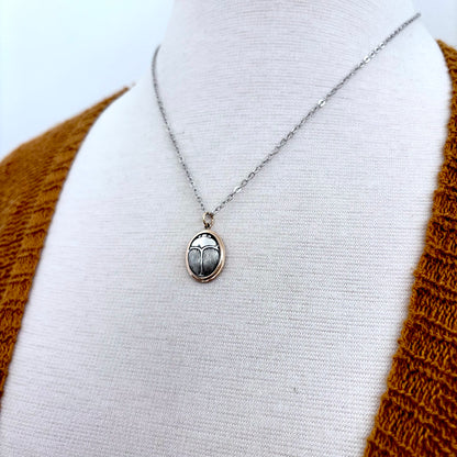 Tiny Talisman Collection - Sterling Silver Gold Scarab Necklace Pendant  /