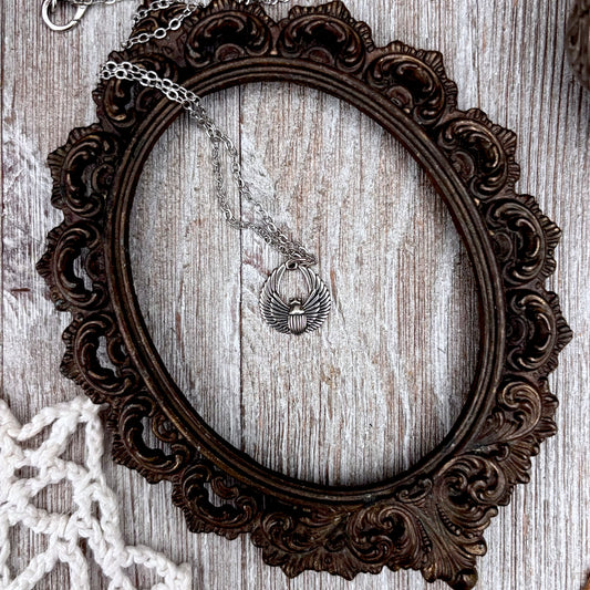 Tiny Talisman Collection - Sterling Silver  Scarab Necklace Pendant  /