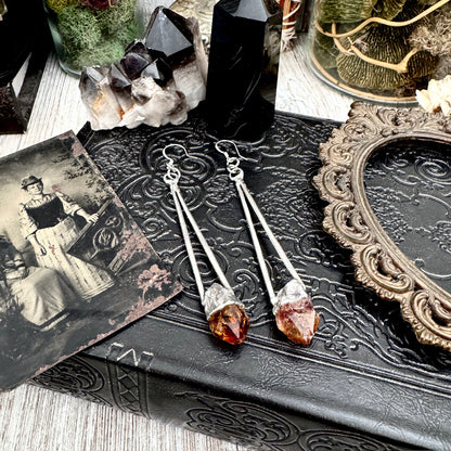 Raw Citrine Fine Silver Crystal Dangle Earrings / Long Dangle Witchy Earrings FOXLARK