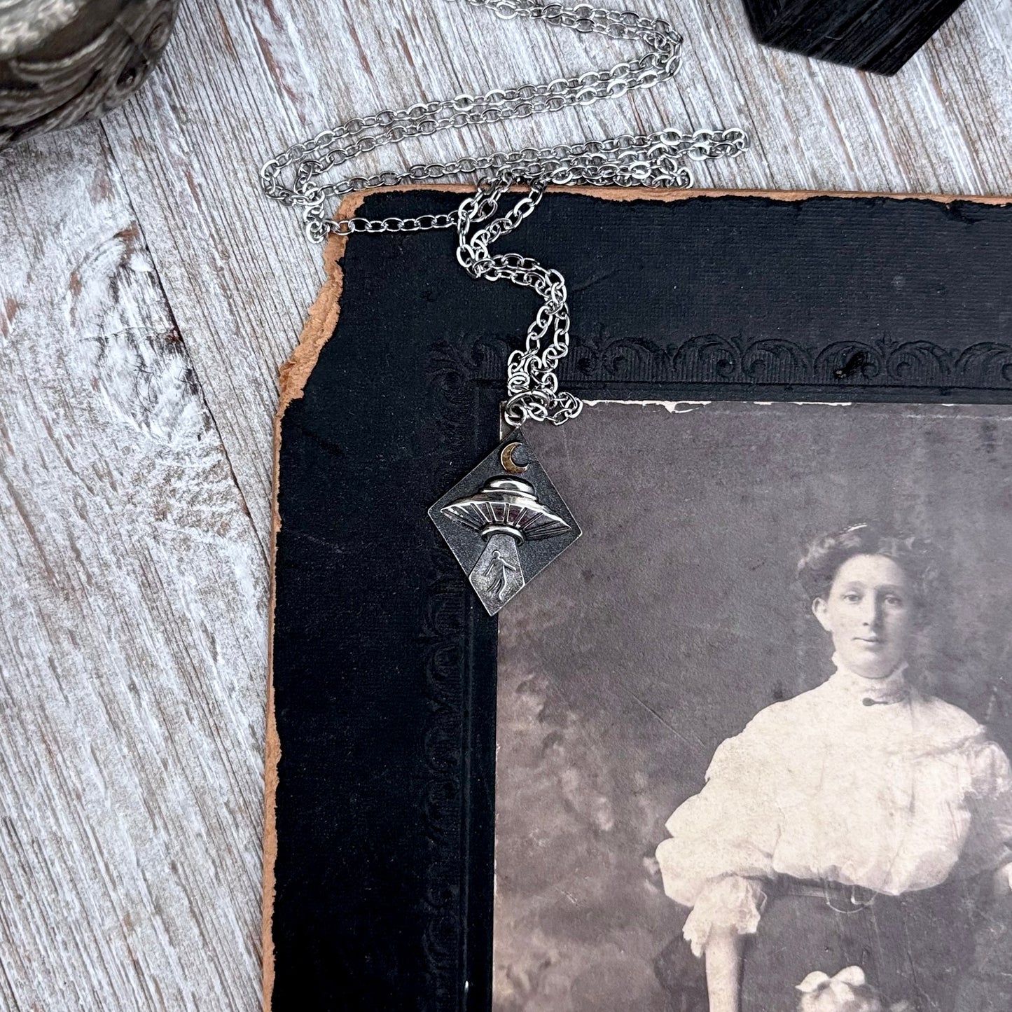 Tiny Talisman Collection - Sterling Silver UFO Abduction Necklace Pendant  /