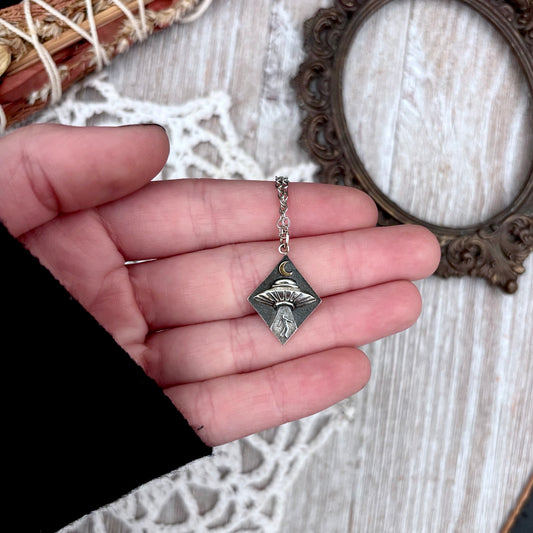 Tiny Talisman Collection - Sterling Silver UFO Abduction Necklace Pendant  /