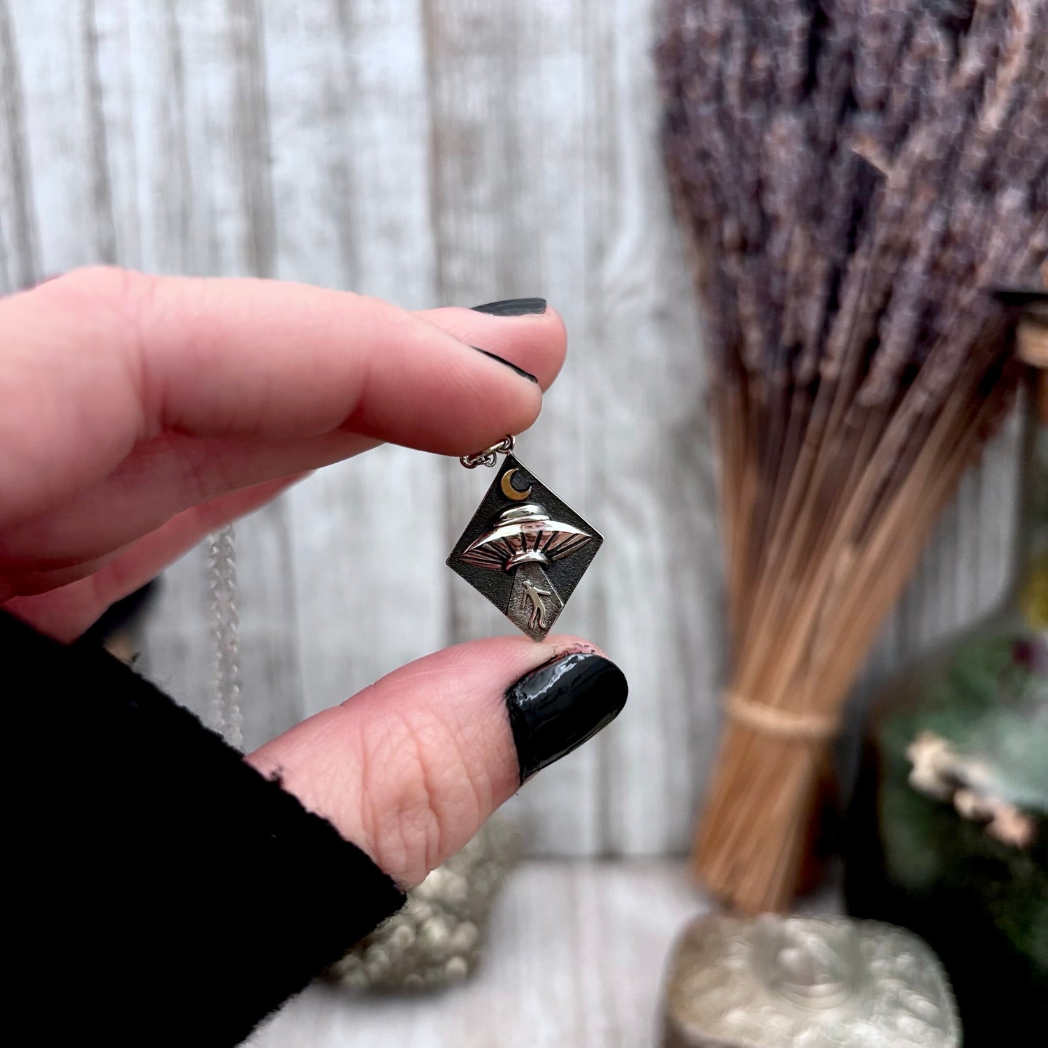 Tiny Talisman Collection - Sterling Silver UFO Abduction Necklace Pendant  / FOXLARK