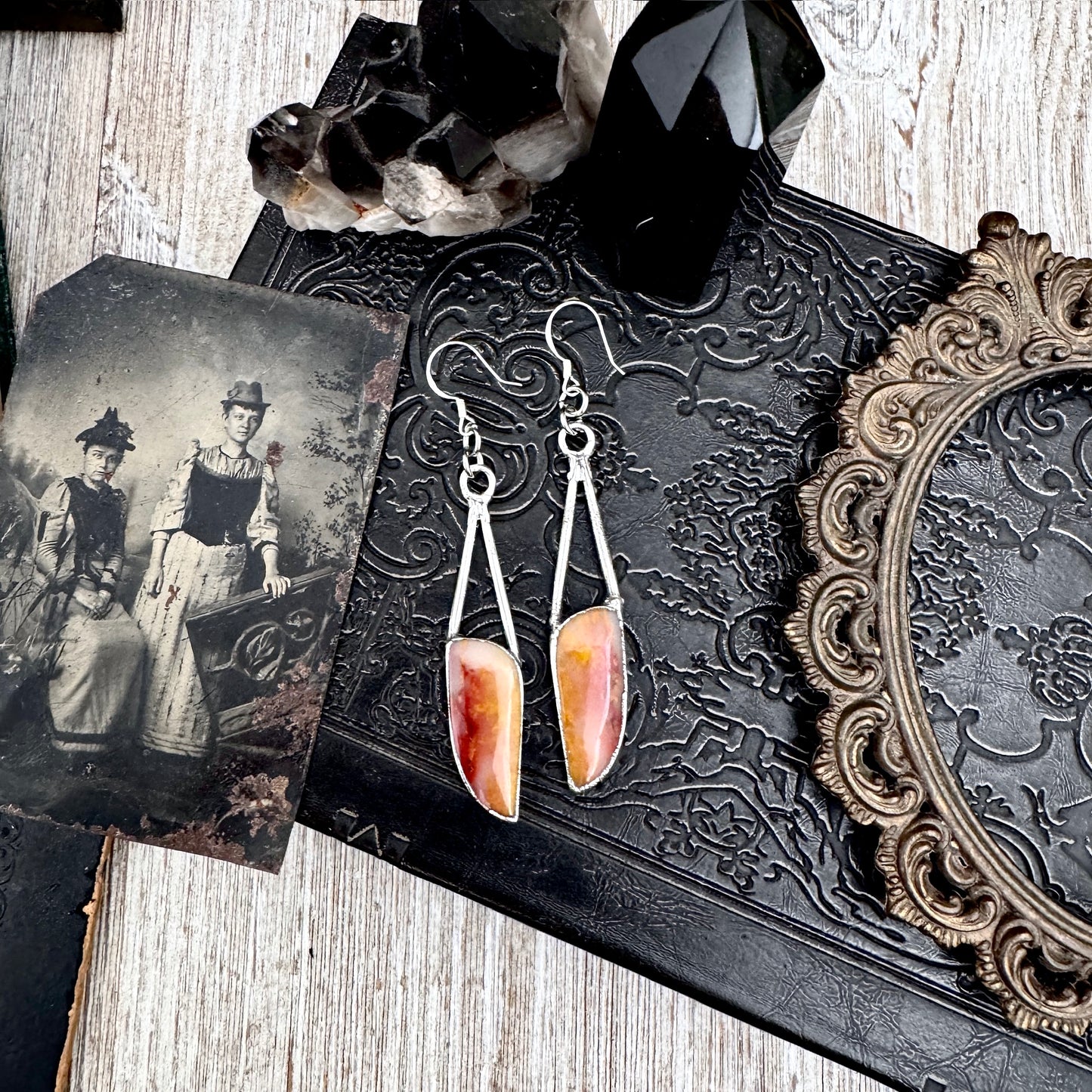 Jasper Fine Silver Crystal Dangle Earrings / Long Dangle Witchy Earrings FOXLARK